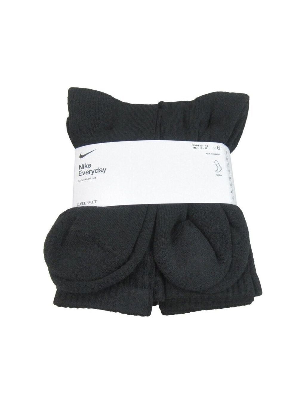 Nike Everyday Cushion Crew Socks Black 6 Pack Mens Size 8-12 NEW